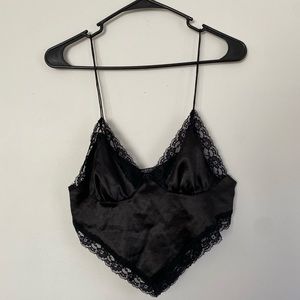 Black Satin lace mix hanky hem cami from nasty gal.